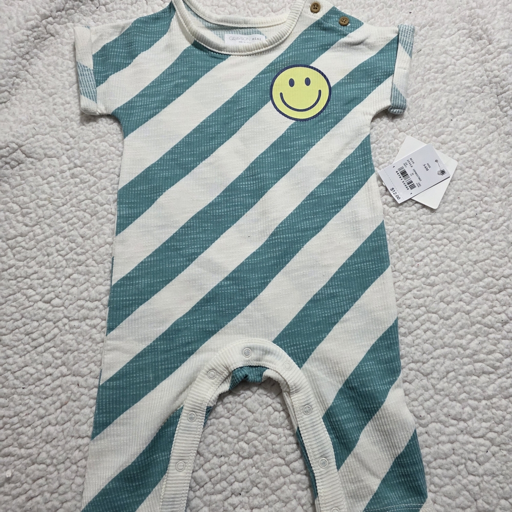 Grayson Striped Teal and White Unisex Baby One Piece
